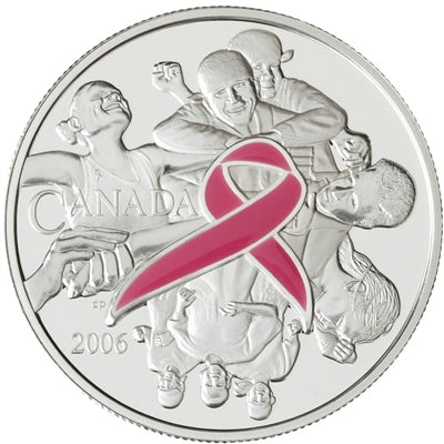 2006 - Canada - $5 - Breast Cancer Awareness - Pink Ribbon Enamel <br> (no sleeve, box)