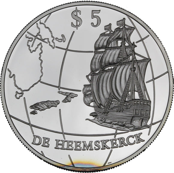 1996 - New Zealand - $5 - De Heemskerck - Ag925 - Frosted Proof <br> (capsule broken, slightly toned)