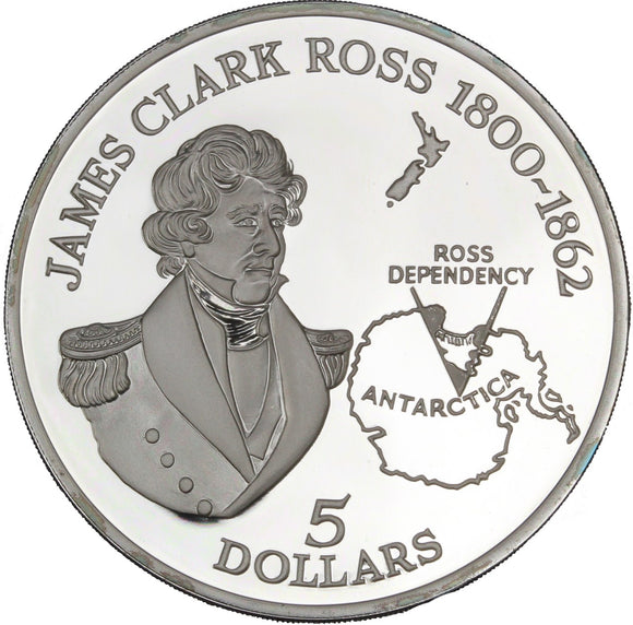 1995 - New Zealand - $5 - James Clark Ross - Ag925 - Proof