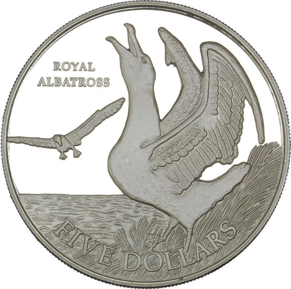 1998 - New Zealand - $5 - Royal Albatross - Ag925 - Frosted Proof <br> (slightly toned)