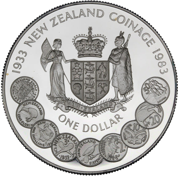 1983 - New Zealand - $1 - Fiftieth Anniversary of Coinage - Ag925 - Proof