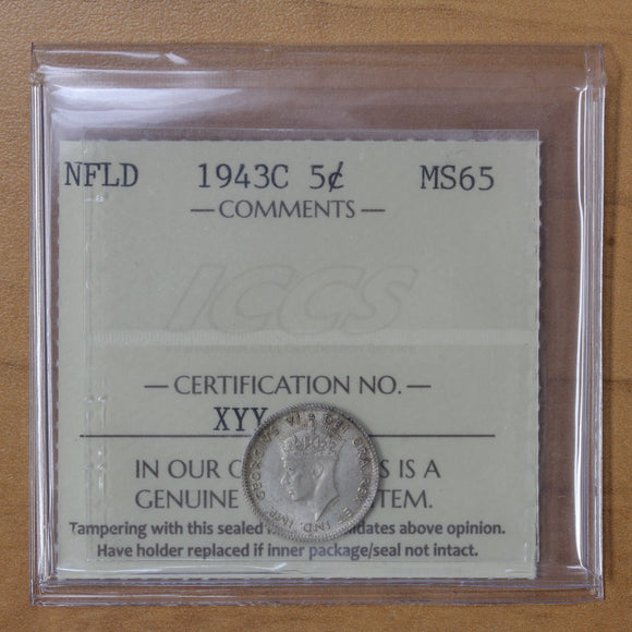 1943 c - Newfoundland - 5c - MS65 ICCS - retail $450