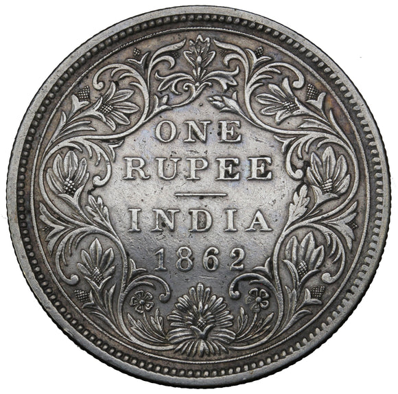 1862 (b) - India (British) - 1 Rupee - Type B Bust, Type II Reverse, 1/0 - VF20