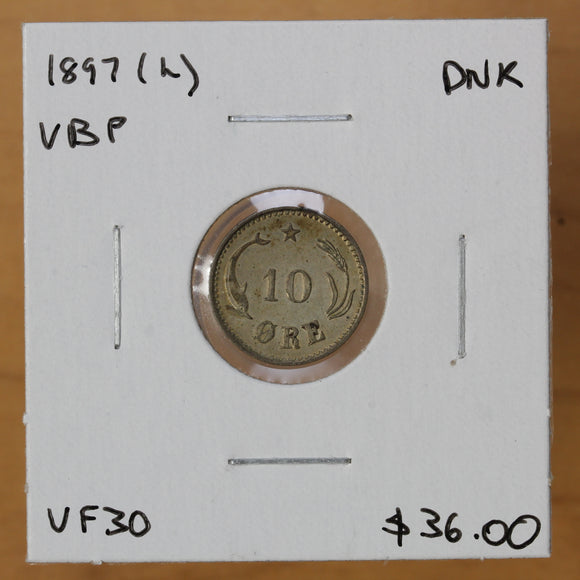 1897 (h) VBP - Denmark - 10 Ore - VF30 - retail $36