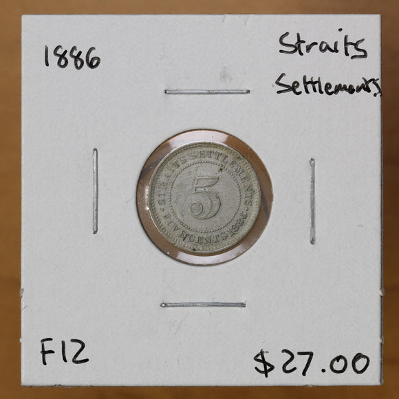 1886 - Straits Settlements - 5 Cents - F12 - retail $27