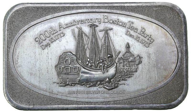 1 oz - 200th Anniv. Boston Tea Party - Fine Silver Bar – MK Coins