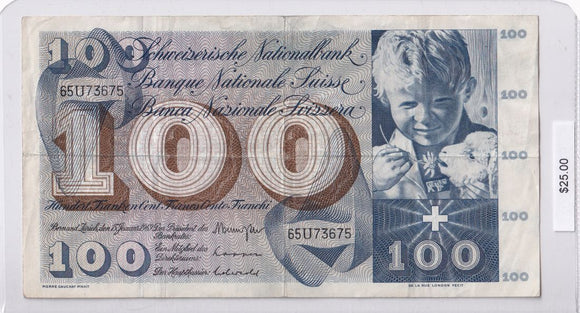 1969 - Switzerland - 100 Franken - 65U73675