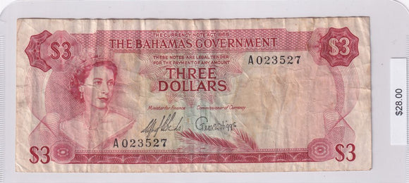 1965 - Bahamas - 3 Dollars - A 023527