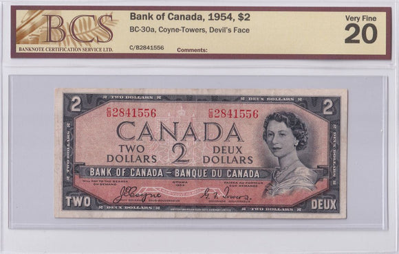 1954 - Canada - Devil's Face - 2 Dollars - Coyne / Towers - VF20 BCS - C/B 2841556
