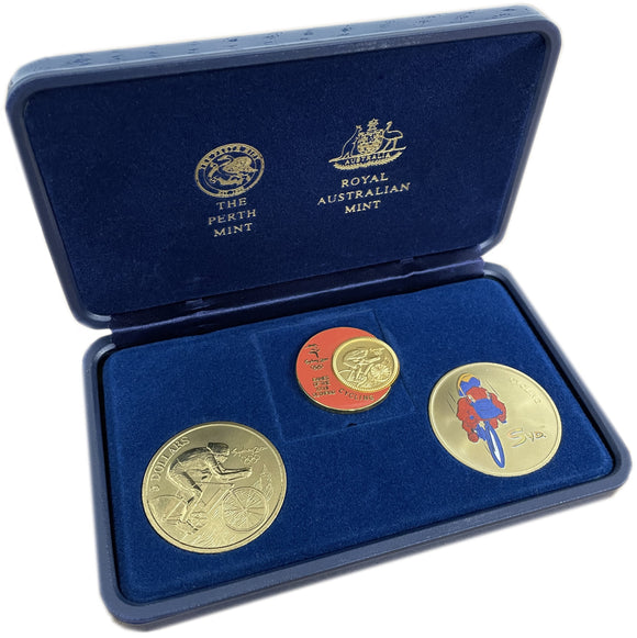 2000 - Australia - Olympic Cycling Coin, Medallion and Pin Set