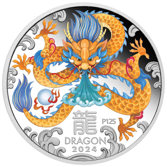 1 oz - 2024 - Lunar Year of the Dragon - Coloured - Fine Silver