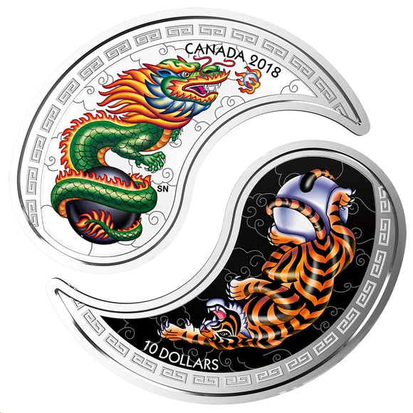 2018 - Canada - $10 - Black and White Yin and Yang: Tiger and Dragon