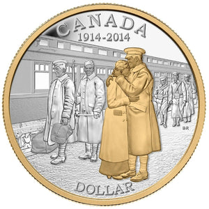 2014 - Canada - $1 - 100th Anniv. Declaration WWII, Proof, Gold plated <br> (no box and COA)