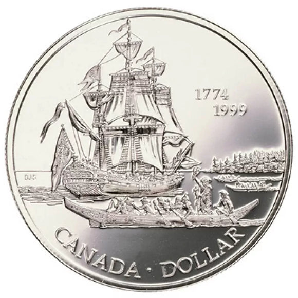 加 DOLLAR　225周年記念(1774〜1999) PF銀貨、説明書付 1999 (1774-) - Canada - $1 - 225th Anniv. Juan Perez, Journal Gift