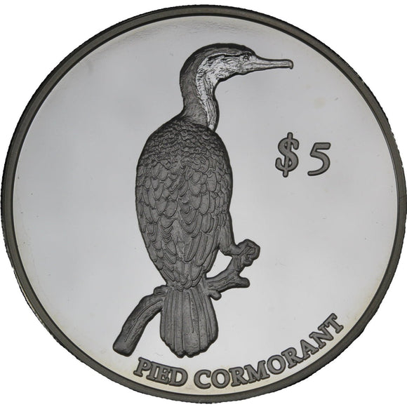 2000 - New Zealand - $5 - Pied Cormorant - Silver Proof Coin