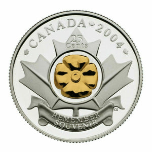 2004 - Canada - 25c - Poppy, Selectively gold plated - Toned <br> (no sleeve and box)