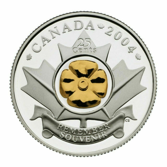 2004 - Canada - 25c - Poppy, Selectively gold plated - Toned <br> (no sleeve and box)