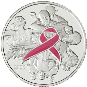 2006 - Canada - $5 - Breast Cancer Awareness - Pink Ribbon Enamel <br> (no sleeve, box)