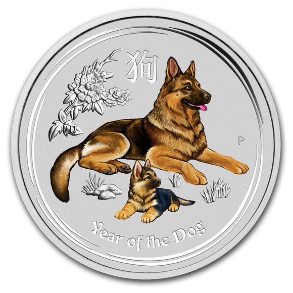 1/2 oz - 2018 - Year of the Dog - Coloured - Fine Silver