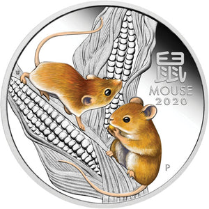 1 oz - 2020 - Lunar Year of the Mouse - Coloured - Fine Silver