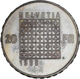 1998 B - Switzerland - 20 Francs - Proof