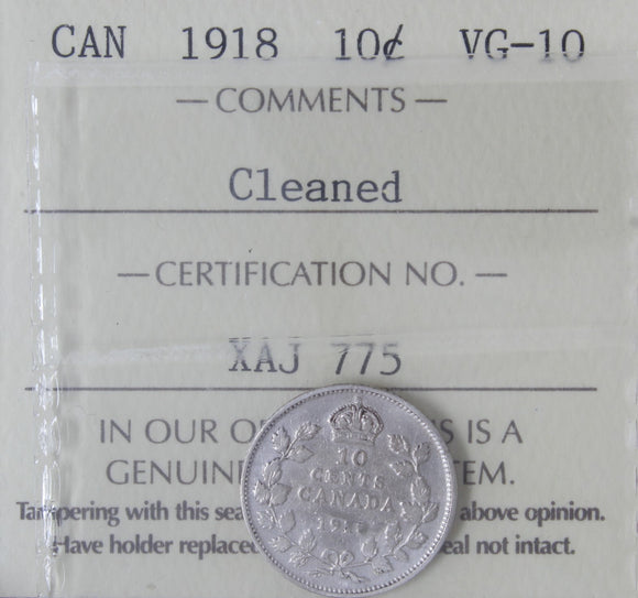 1918 - Canada - 10c - Cleaned - VG10 ICCS