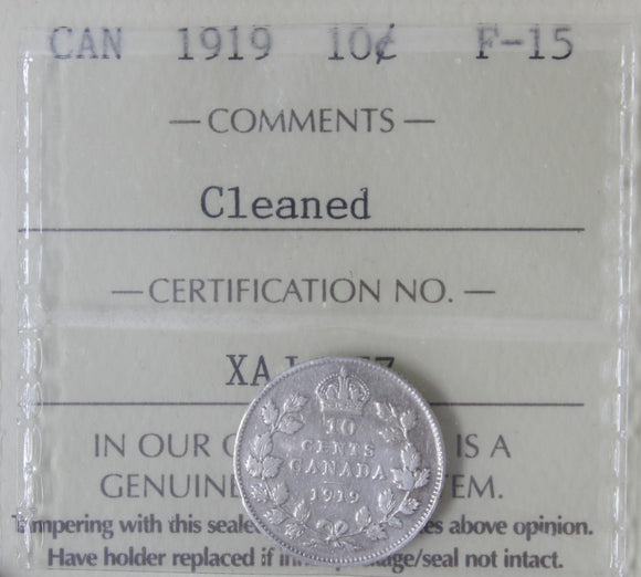 1919 - Canada - 10c - Cleaned - F15 ICCS