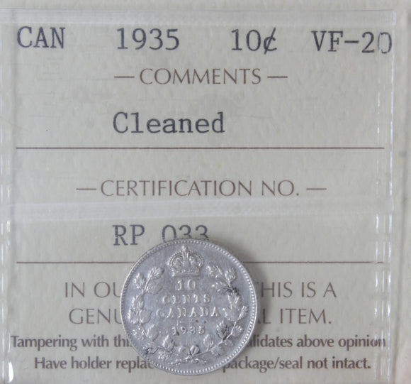 1935 - Canada - 10c - Cleaned - VF20 ICCS
