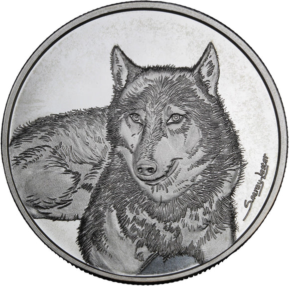 1993 - 1 oz - Round - Mill Pond Press - Wolf - Fine Silver