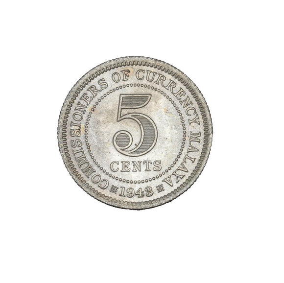 1943 - Malaya - 5 Cents - AU50