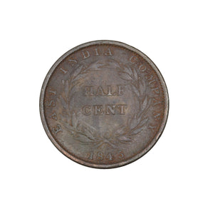 1845 - Straits Settlements - 1/2 Cent - VG8