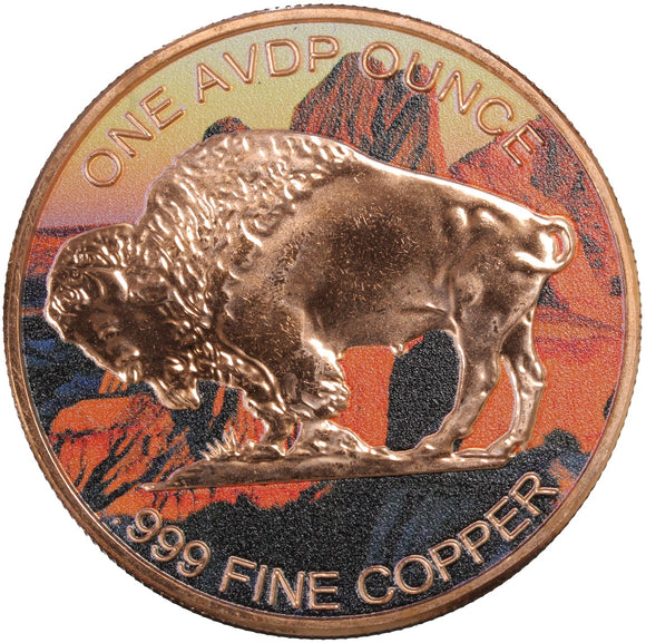 1 oz - Copper Round - Buffalo - Coloured