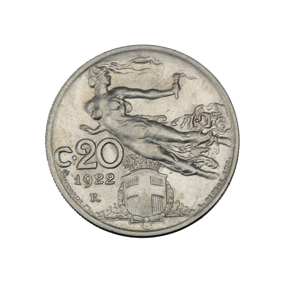 1922 - Italy - 20 Centesimi - MS63 BU