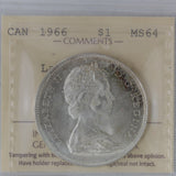 1966 - Canada - $1 - Large Beads - MS64 ICCS - XQU 963