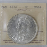 1936 - Canada - $1 - MS64 ICCS - XQU 944
