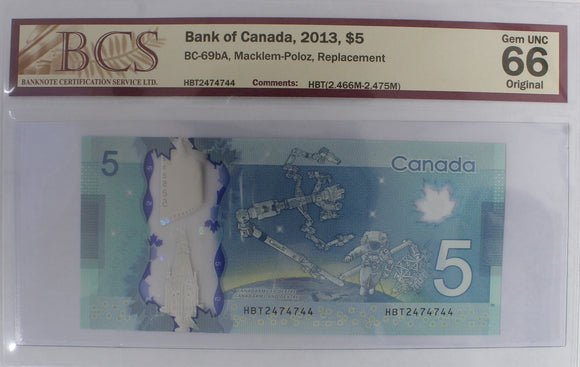 2013 - Canada - 5 Dollars - Replacement - Macklem / Poloz - UNC66 BCS - HBT2474744