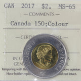 2017 - Canada - $2 - Canada 150 - Coloured - MS65 ICCS - XEH 204