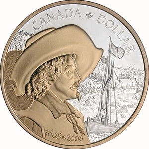 2008 - Canada - $1 - 400th Anniv. Of Quebec City, Proof, Gold plated <br> (no box and COA)