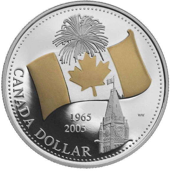2005 - Canada - $1 - 40th Anniv. Of Canada's National Flag - Gold plated <br> (no box and COA)