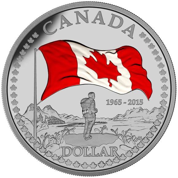 2015 - Canada - $1 - Proof - 50th Anniversary of the Canadian Flag, Coloured <br> (No Box and COA)