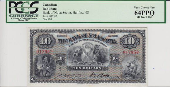 1935 - Bank of Nova Scotia - 10 Dollars - McLeod / Patterson - UNC64 PCGS - 917952