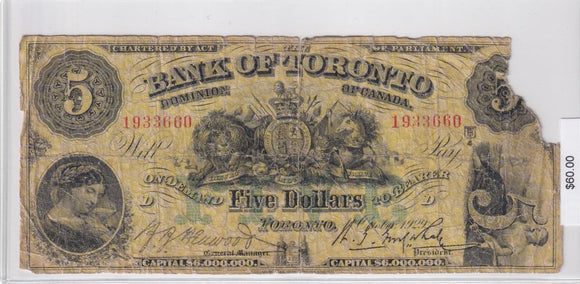 1929 - Bank of Toronto - 5 Dollars - 1933660