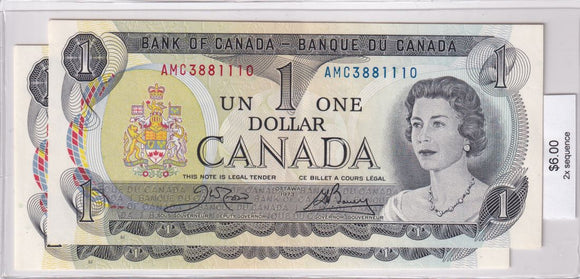 1973 - Canada - 1 Dollar - Crow / Bouey - 2 x Sequence - AMC388110-11