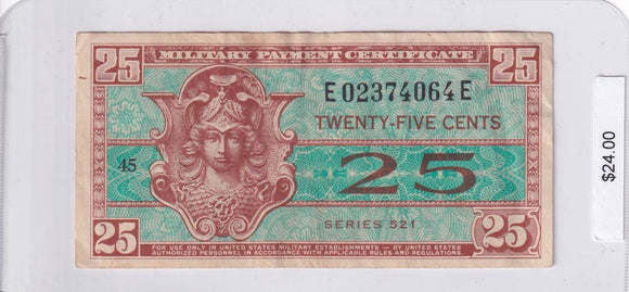 1954 - USA - 25c - Military Payment Certificate - E 02374064 E