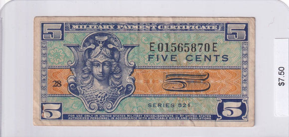 1954 - USA - 5c - Military Payment Certificate - E 01565870 E