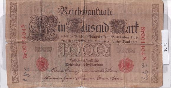 1910 - Germany - 1000 Mark - Nr 0019404 N