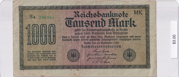 1922 - Germany - 1000 Mark - Sa 746081