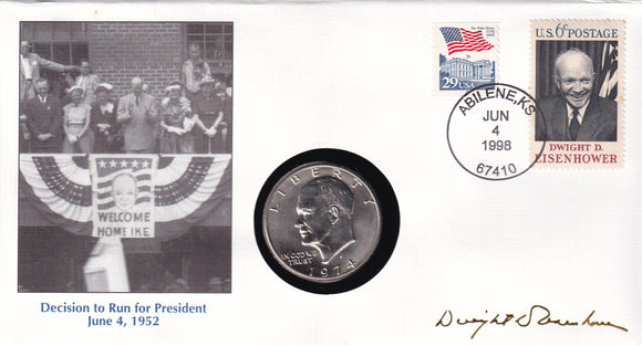 1974 - USA - $1 - S - Eisenhower - Coin with postage stamps