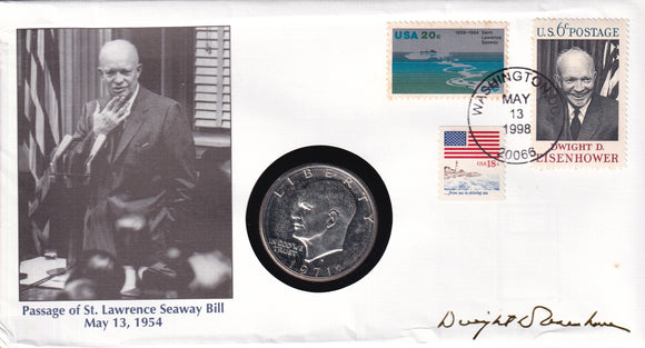 1971 - USA - $1 - S - Eisenhower - Coin with postage stamps