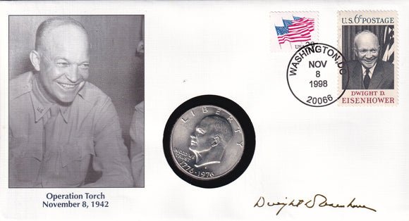 1976 - USA - $1 - S - Eisenhower - Coin with postage stamps